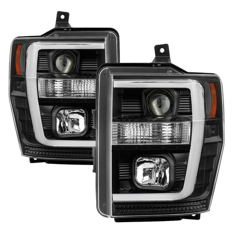 Version 2 Black Light Bar DRL Projector Headlights <br>08-10 Ford F-250 F-350 F-450 Super Duty