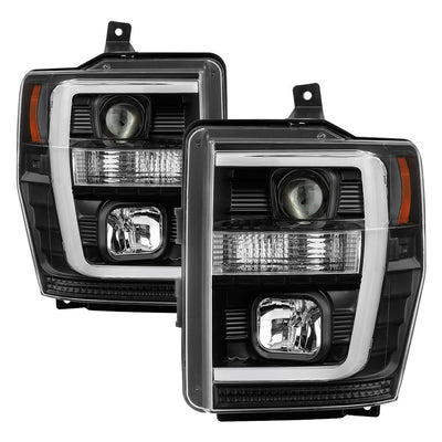 Version 2 Black Light Bar DRL Projector Headlights <br>08-10 Ford F-250 F-350 F-450 Super Duty