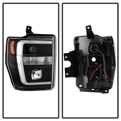 Version 2 Black Light Bar DRL Projector Headlights <br>08-10 Ford F-250 F-350 F-450 Super Duty