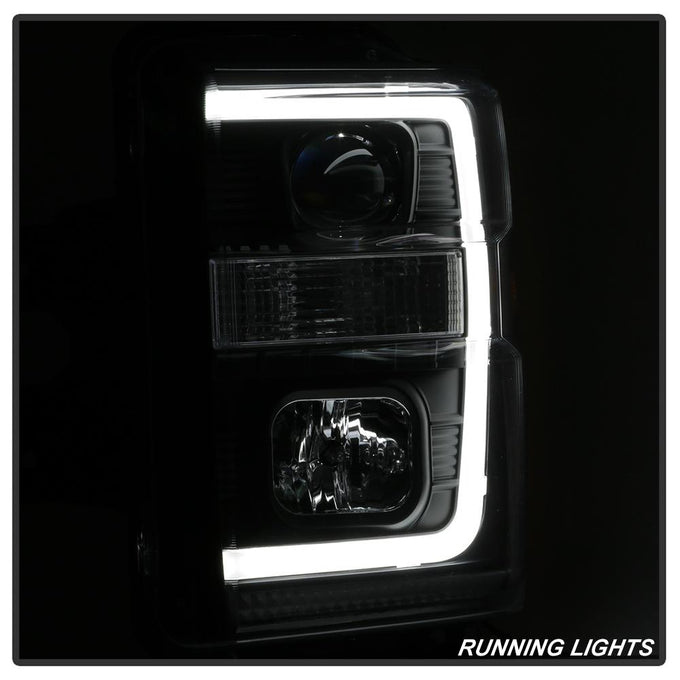 Version 2 Black Light Bar DRL Projector Headlights <br>08-10 Ford F-250 F-350 F-450 Super Duty