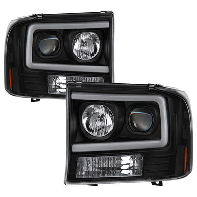 Black 1PC Light Bar Projector Headlights <br>99-04 Ford F-250 Super Duty 00-04 Ford Excursion