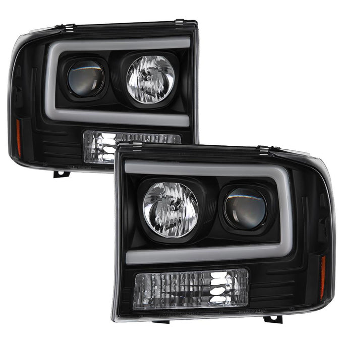 Black 1PC Light Bar Projector Headlights <br>99-04 Ford F-250 Super Duty 00-04 Ford Excursion