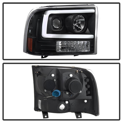Black 1PC Light Bar Projector Headlights <br>99-04 Ford F-250 Super Duty 00-04 Ford Excursion