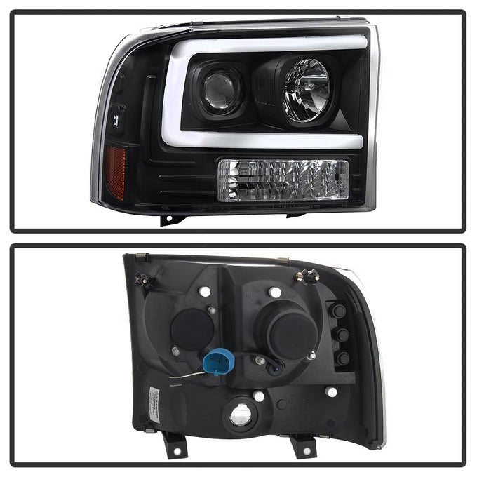 Black 1PC Light Bar Projector Headlights <br>99-04 Ford F-250 Super Duty 00-04 Ford Excursion