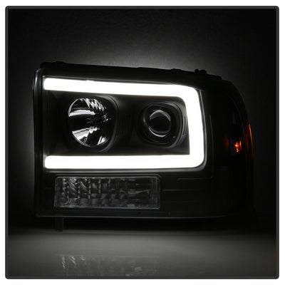 Black 1PC Light Bar Projector Headlights <br>99-04 Ford F-250 Super Duty 00-04 Ford Excursion