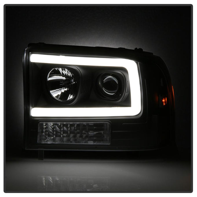 Black 1PC Light Bar Projector Headlights <br>99-04 Ford F-250 Super Duty 00-04 Ford Excursion