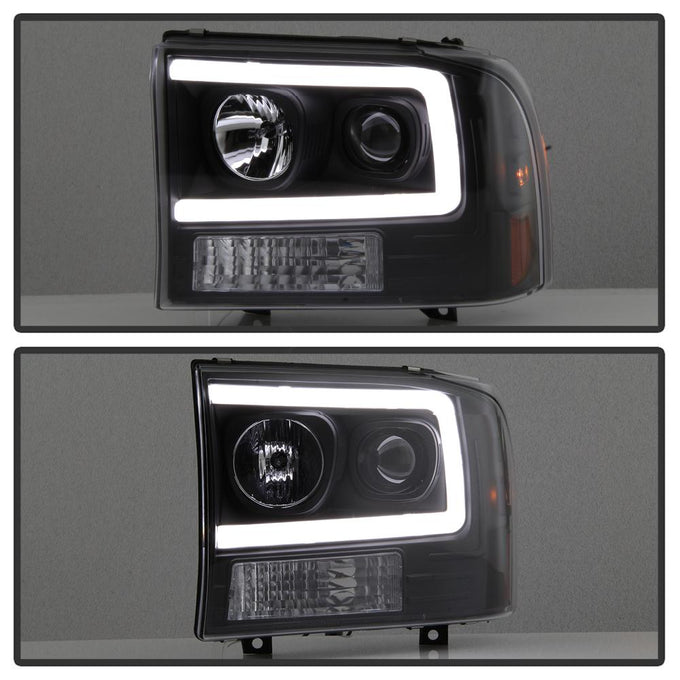 Black 1PC Light Bar Projector Headlights <br>99-04 Ford F-250 Super Duty 00-04 Ford Excursion