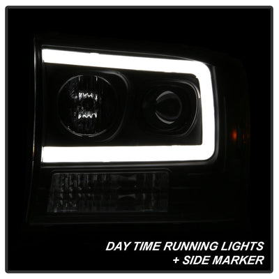 Black 1PC Light Bar Projector Headlights <br>99-04 Ford F-250 Super Duty 00-04 Ford Excursion