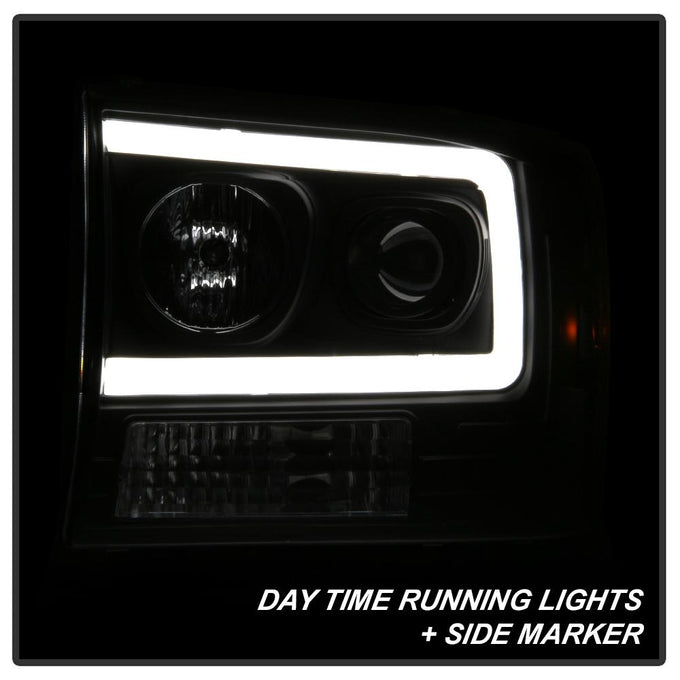 Black 1PC Light Bar Projector Headlights <br>99-04 Ford F-250 Super Duty 00-04 Ford Excursion