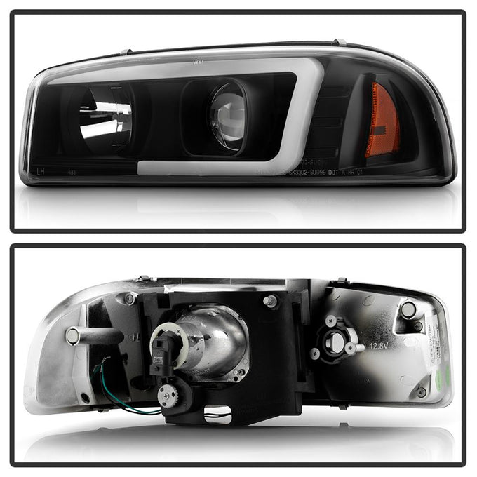 Version 2 Black Light Bar DRL Projector Headlights <br>99-06 GMC Sierra 1500-3500, Yukon, 2007 Classic