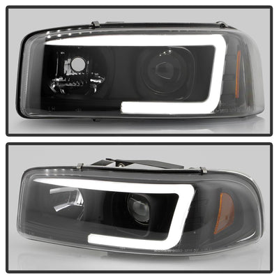 Version 2 Black Light Bar DRL Projector Headlights <br>99-06 GMC Sierra 1500-3500, Yukon, 2007 Classic