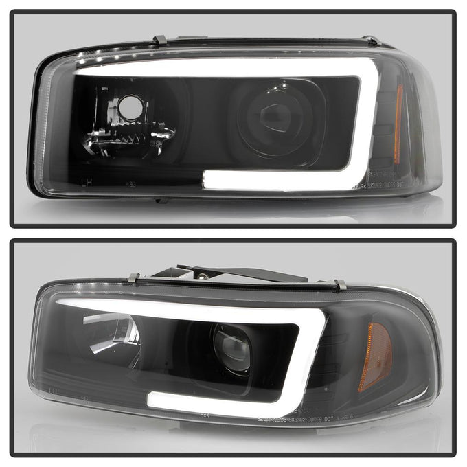Version 2 Black Light Bar DRL Projector Headlights <br>99-06 GMC Sierra 1500-3500, Yukon, 2007 Classic