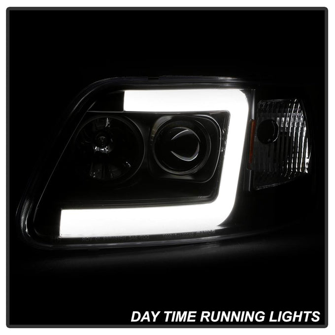 Black 1PC Light Bar Projector Headlights <br>97-03 Ford F-150 97-02 Ford Expedition