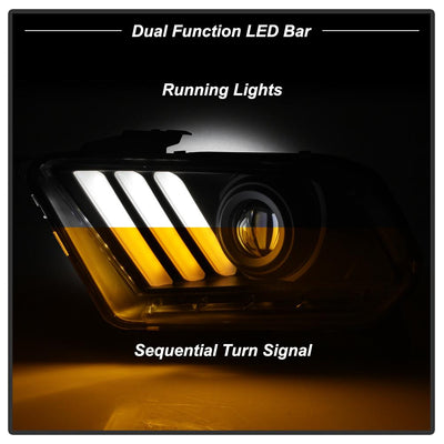 LED Sequential Turn Signals Black Light Bar Projector Headlights <br>10-12 Ford Mustang