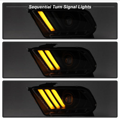 LED Sequential Turn Signals Black Light Bar Projector Headlights <br>10-12 Ford Mustang