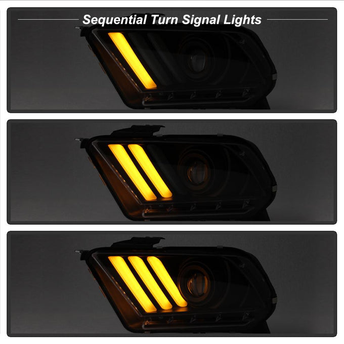 LED Sequential Turn Signals Black Light Bar Projector Headlights <br>10-12 Ford Mustang