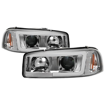 Version 2 Chrome Light Bar DRL Projector Headlights <br>99-06 GMC Sierra 1500-3500, Yukon, 2007 Classic