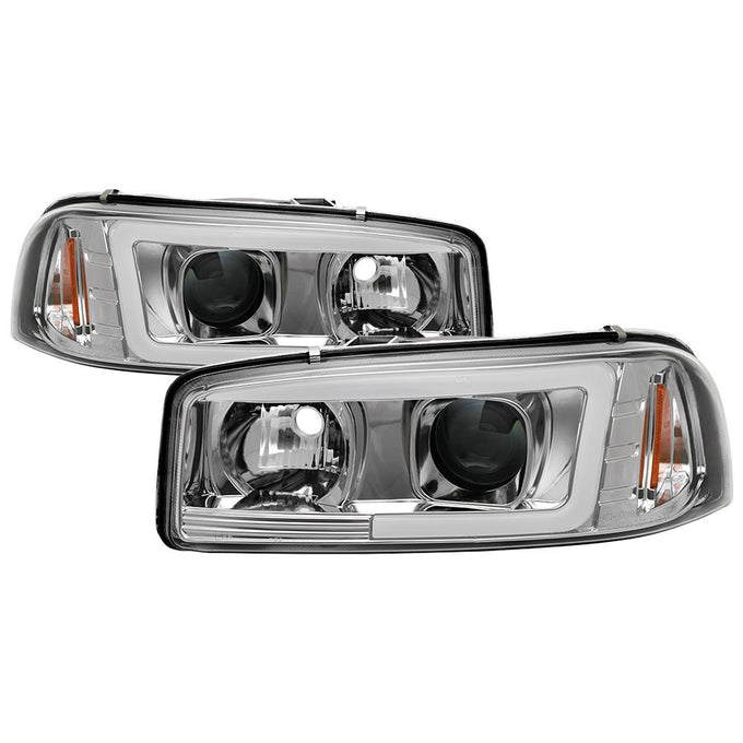 Version 2 Chrome Light Bar DRL Projector Headlights <br>99-06 GMC Sierra 1500-3500, Yukon, 2007 Classic