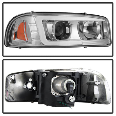 Version 2 Chrome Light Bar DRL Projector Headlights <br>99-06 GMC Sierra 1500-3500, Yukon, 2007 Classic