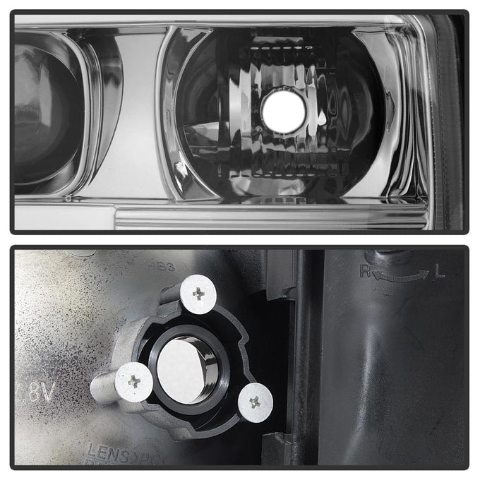 Version 2 Chrome Light Bar DRL Projector Headlights <br>99-06 GMC Sierra 1500-3500, Yukon, 2007 Classic