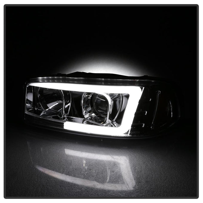 Version 2 Chrome Light Bar DRL Projector Headlights <br>99-06 GMC Sierra 1500-3500, Yukon, 2007 Classic