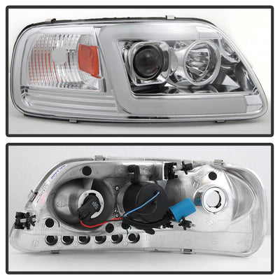 Version 2 Chrome Light Bar DRL Projector Headlights <br>97-03 Ford F-150 97-02 Ford Expedition