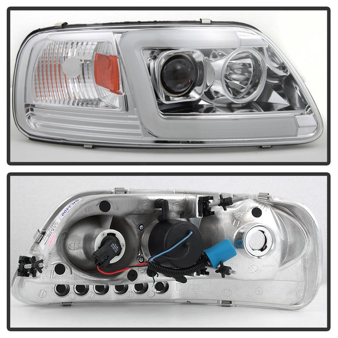 Version 2 Chrome Light Bar DRL Projector Headlights <br>97-03 Ford F-150 97-02 Ford Expedition