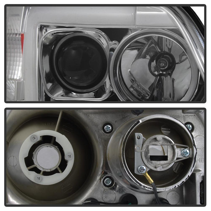 Version 2 Chrome Light Bar DRL Projector Headlights <br>97-03 Ford F-150 97-02 Ford Expedition