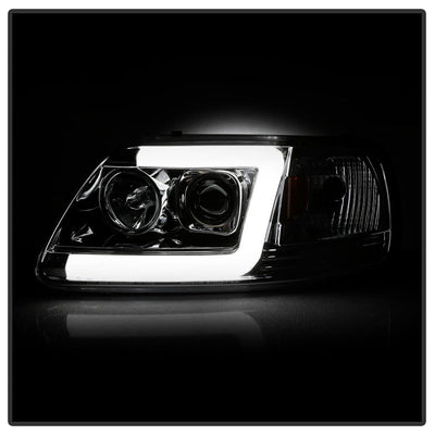 Version 2 Chrome Light Bar DRL Projector Headlights <br>97-03 Ford F-150 97-02 Ford Expedition
