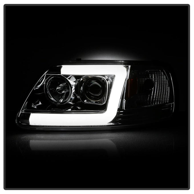 Version 2 Chrome Light Bar DRL Projector Headlights <br>97-03 Ford F-150 97-02 Ford Expedition