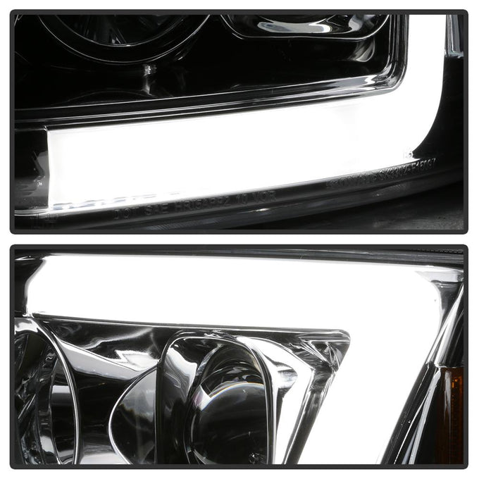 Version 2 Chrome Light Bar DRL Projector Headlights <br>97-03 Ford F-150 97-02 Ford Expedition