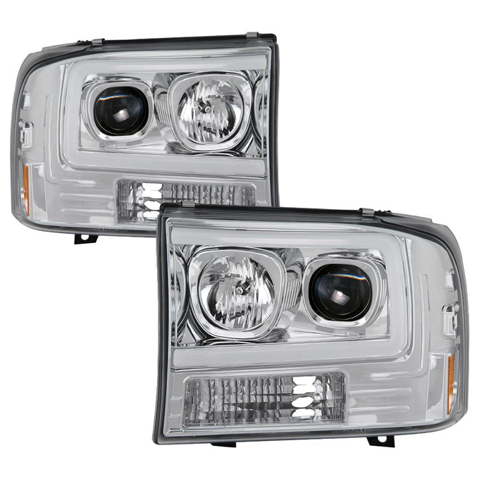 Chrome 1PC Light Bar Projector Headlights <br>99-04 Ford F-250 Super Duty 00-04 Ford Excursion