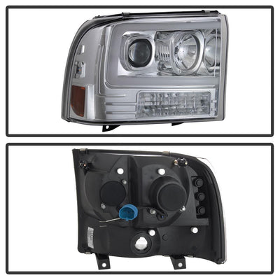 Chrome 1PC Light Bar Projector Headlights <br>99-04 Ford F-250 Super Duty 00-04 Ford Excursion