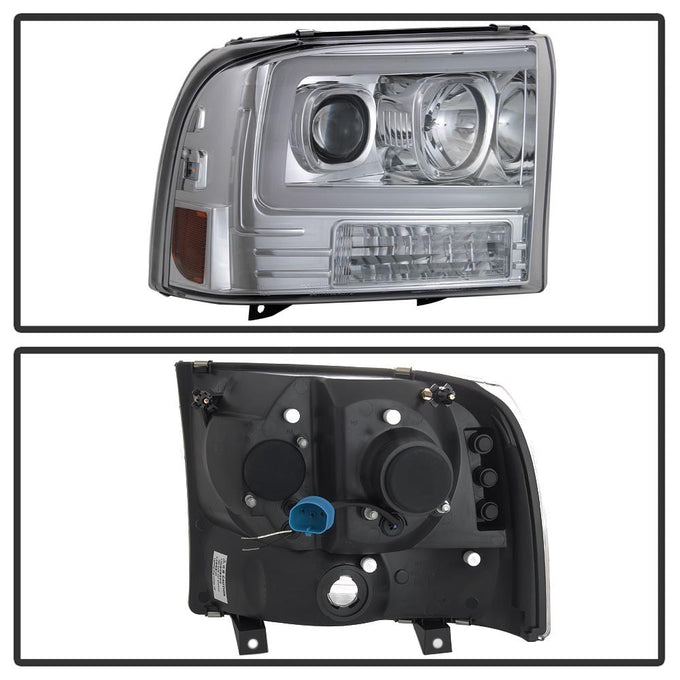 Chrome 1PC Light Bar Projector Headlights <br>99-04 Ford F-250 Super Duty 00-04 Ford Excursion