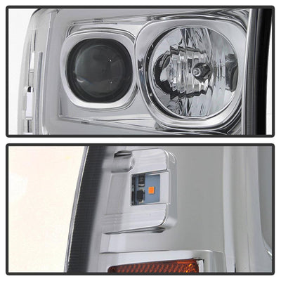 Chrome 1PC Light Bar Projector Headlights <br>99-04 Ford F-250 Super Duty 00-04 Ford Excursion