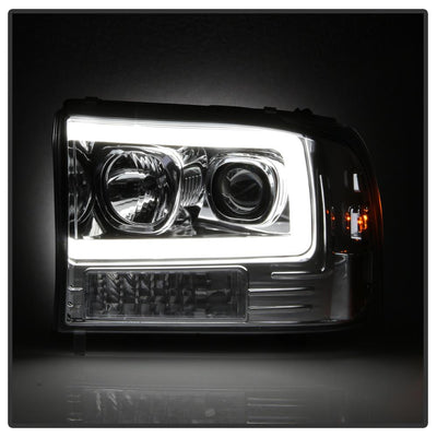 Chrome 1PC Light Bar Projector Headlights <br>99-04 Ford F-250 Super Duty 00-04 Ford Excursion