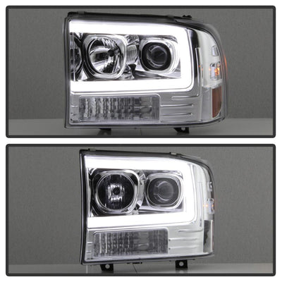 Chrome 1PC Light Bar Projector Headlights <br>99-04 Ford F-250 Super Duty 00-04 Ford Excursion