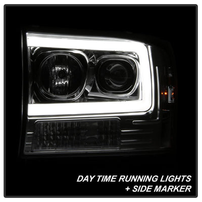 Chrome 1PC Light Bar Projector Headlights <br>99-04 Ford F-250 Super Duty 00-04 Ford Excursion