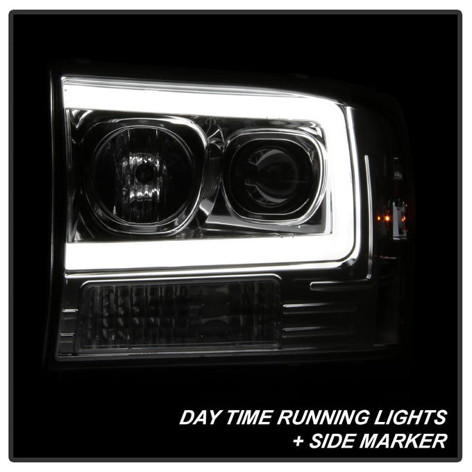 Chrome 1PC Light Bar Projector Headlights <br>99-04 Ford F-250 Super Duty 00-04 Ford Excursion