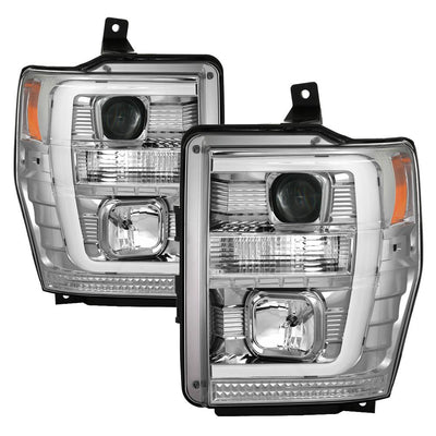Version 2 Chrome Light Bar DRL Projector Headlights <br>08-10 Ford F-250 F-350 F-450 Super Duty