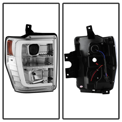 Version 2 Chrome Light Bar DRL Projector Headlights <br>08-10 Ford F-250 F-350 F-450 Super Duty