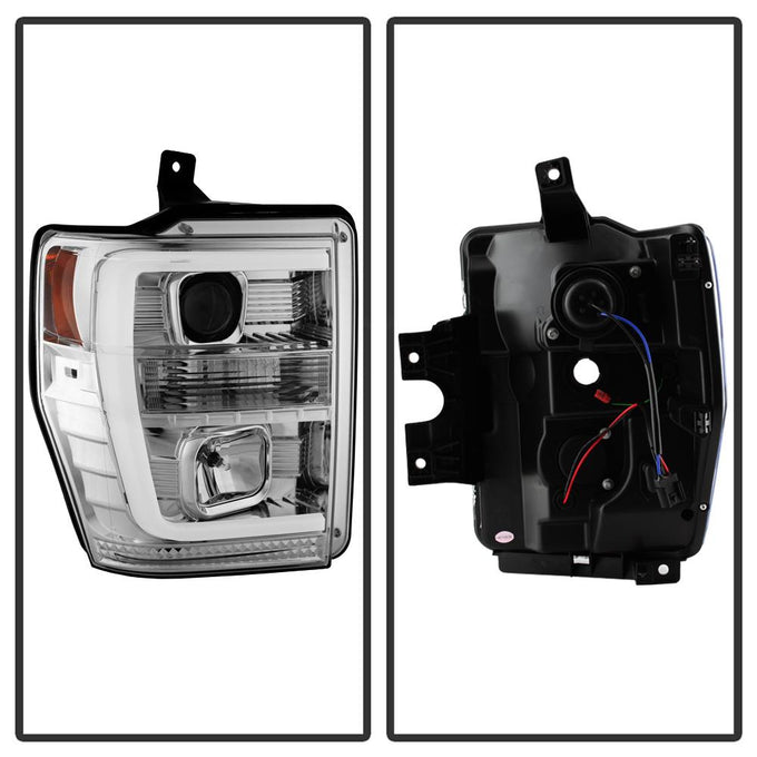 Version 2 Chrome Light Bar DRL Projector Headlights <br>08-10 Ford F-250 F-350 F-450 Super Duty