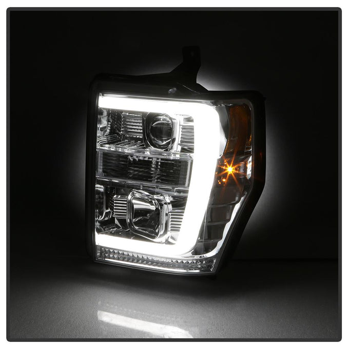 Version 2 Chrome Light Bar DRL Projector Headlights <br>08-10 Ford F-250 F-350 F-450 Super Duty