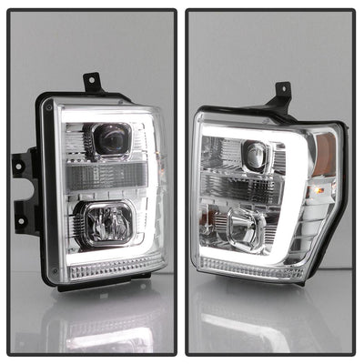 Version 2 Chrome Light Bar DRL Projector Headlights <br>08-10 Ford F-250 F-350 F-450 Super Duty