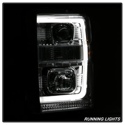 Version 2 Chrome Light Bar DRL Projector Headlights <br>08-10 Ford F-250 F-350 F-450 Super Duty