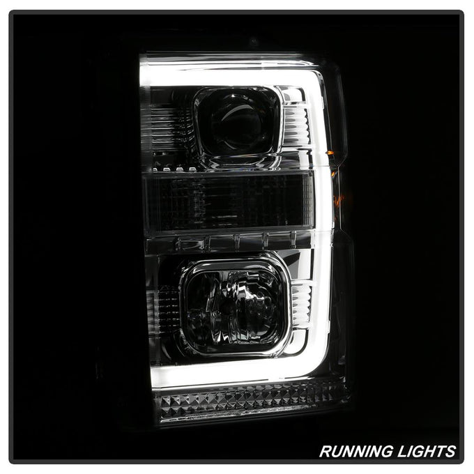 Version 2 Chrome Light Bar DRL Projector Headlights <br>08-10 Ford F-250 F-350 F-450 Super Duty