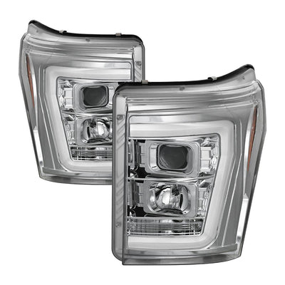 Version 2 Chrome Light Bar DRL Projector Headlights <br>11-16 Ford F-250 F-350 F-450 Super Duty