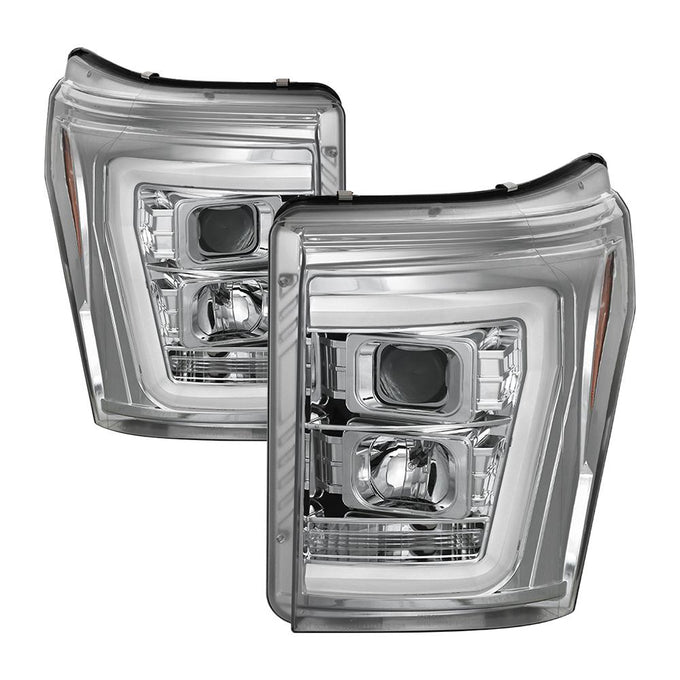 Version 2 Chrome Light Bar DRL Projector Headlights <br>11-16 Ford F-250 F-350 F-450 Super Duty