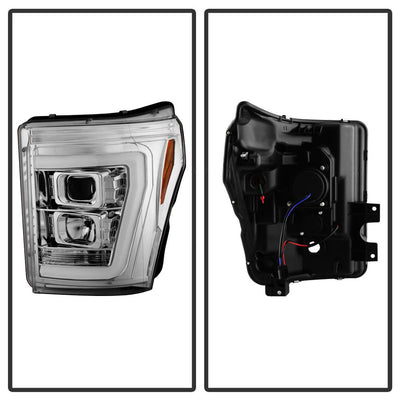Version 2 Chrome Light Bar DRL Projector Headlights <br>11-16 Ford F-250 F-350 F-450 Super Duty