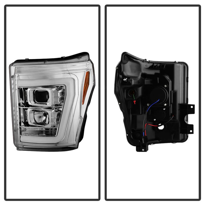 Version 2 Chrome Light Bar DRL Projector Headlights <br>11-16 Ford F-250 F-350 F-450 Super Duty